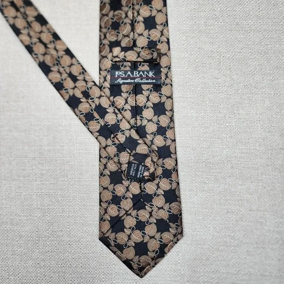 Jos. A. Bank Signature Collection Silk Tie - Brown & Black Leaf Pattern 3.5" - Picture 5 of 10